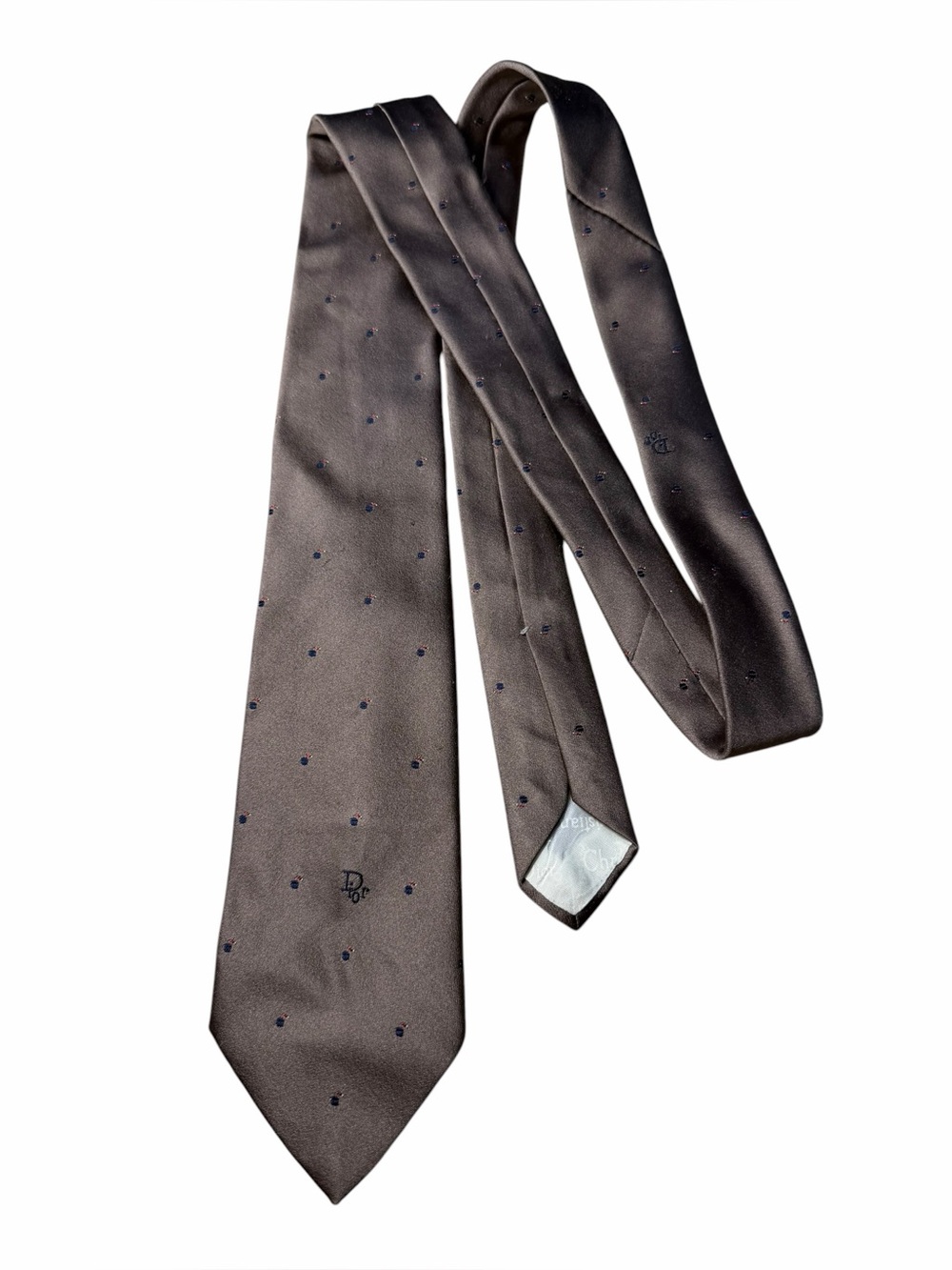 Christian Dior Vintage Silk Tie Brown Gray Mini Logo Pattern Made in Italy - Picture 4 of 10